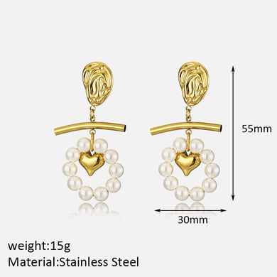 1 paio di orecchini pendenti in acciaio inossidabile color oro con cuore retrò della serie Romantic h5 
