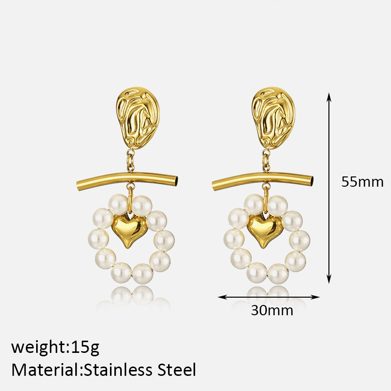 1 Pair Romantic Series Retro Heart Stainless Steel Gold Color Drop Earrings