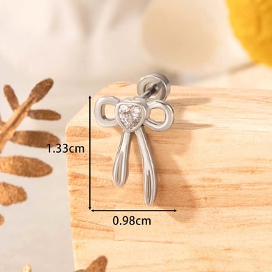 1 par de pendientes de botón de acero de titanio con nudo de lazo dulce de serie simple, sin revestimiento, con circonitas para mujer h5 Imagen2
