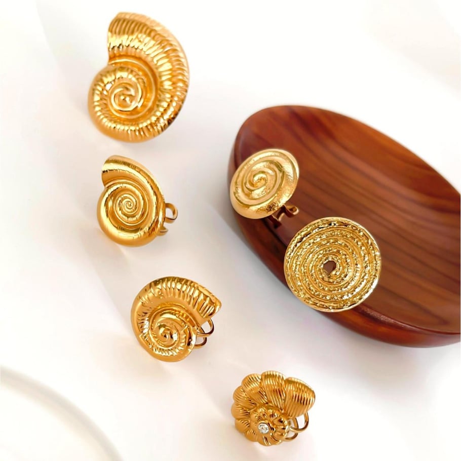 1 Piece Shell Shape Stainless Steel Gold Color Statement Ring Picture4
