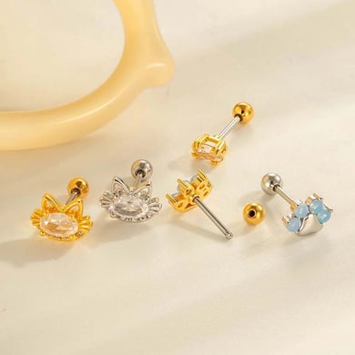 Pendientes de perforación para mujer con circonitas de color cobre y dorado de Planet (1 pieza) h5 Imagen3
