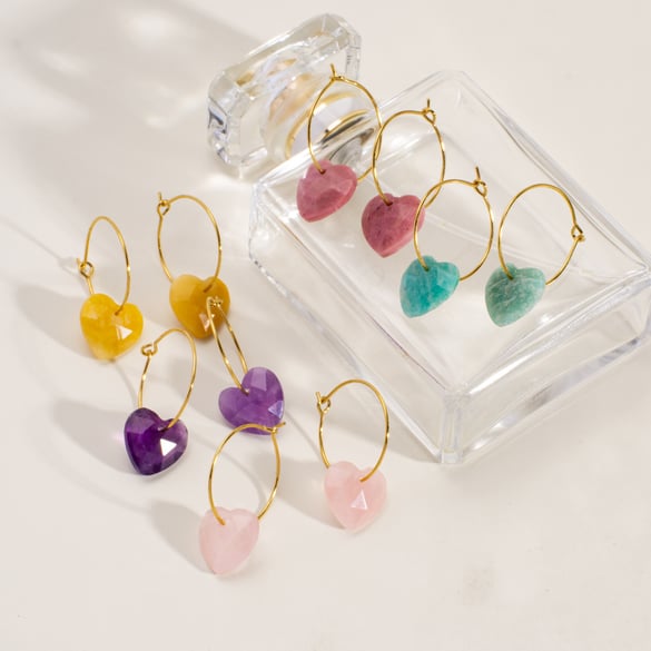 1 Pair Simple Series Elegant Heart Natural Stones Women's Hoop Earrings 2