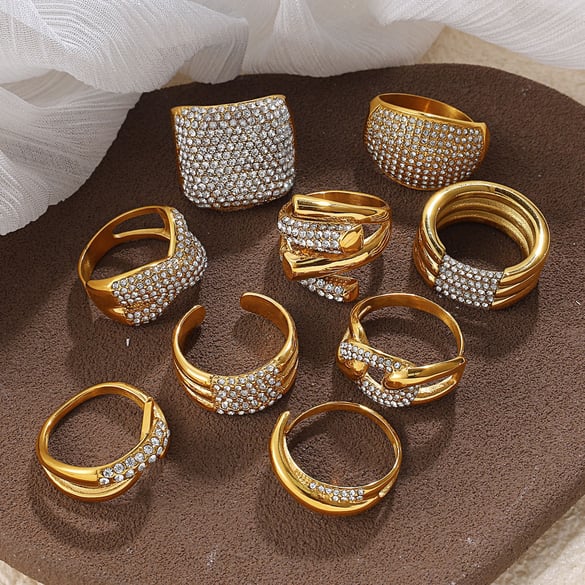 1 Piece Irregular Shape Stainless Steel  Gold Color  Rhinestone Gemstone Ring 2