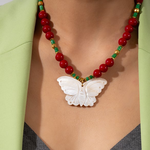 1 Piece Gorgeous Butterfly Natural Stones Women's Beaded Necklaces 2