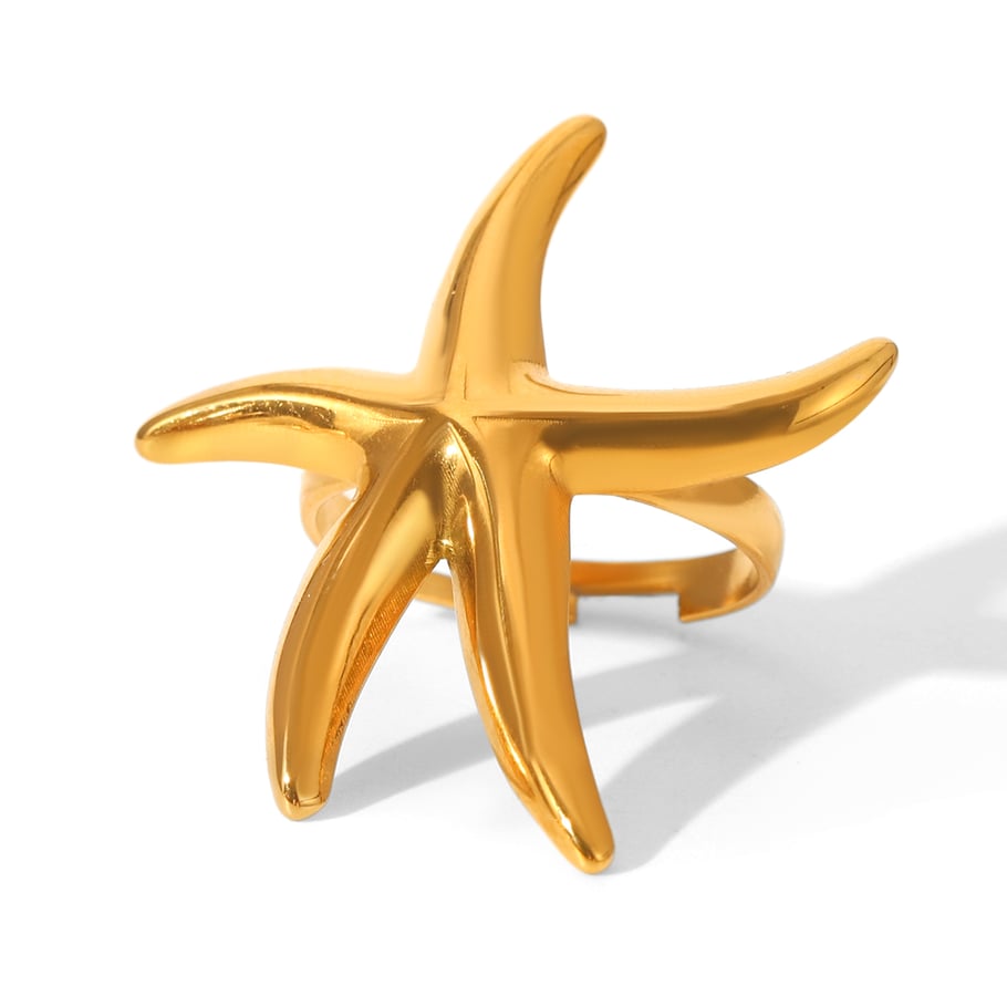 1 Stück einfache tägliche Seestern-Statement-Ringe aus Edelstahl in Goldfarbe 