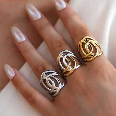 1 pezzo semplice casual forma irregolare anelli in acciaio inossidabile color oro h5 Immagine6