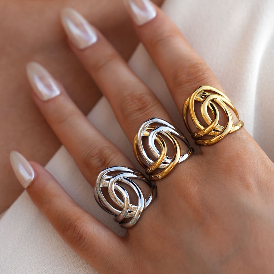 1 pezzo semplice casual forma irregolare anelli in acciaio inossidabile color oro Immagine6