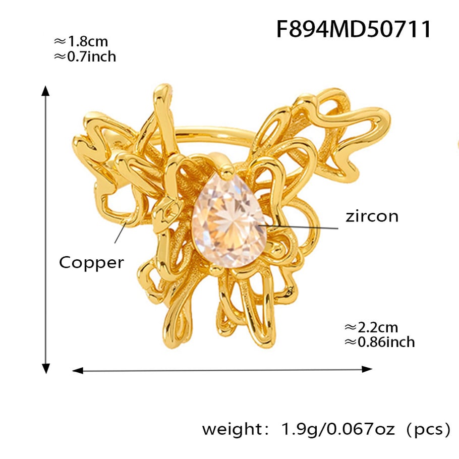 1 elegante orecchini a bottone da donna in acciaio inossidabile color oro con zirconi a forma di farfalla Immagine2