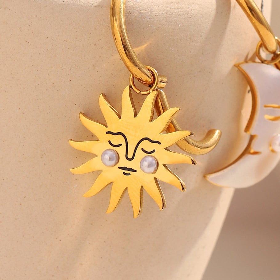 1 Pair Sun&Moon Stainless Steel Gold Color Shell Drop Earrings Picture5