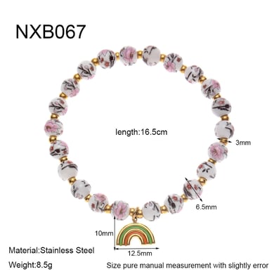 1 Piece Luxurious  Elegant Flower Ceramics  Gold Color  Women's Beaded Bracelets h5 