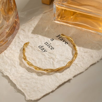 1 Piece Simple Series Casual Twist Stainless Steel Gold Color  Women's Bangles h5 Picture5