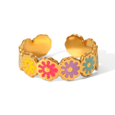 1 Piece Daily Daisy Stainless Steel Gold Color Statement Rings h5 