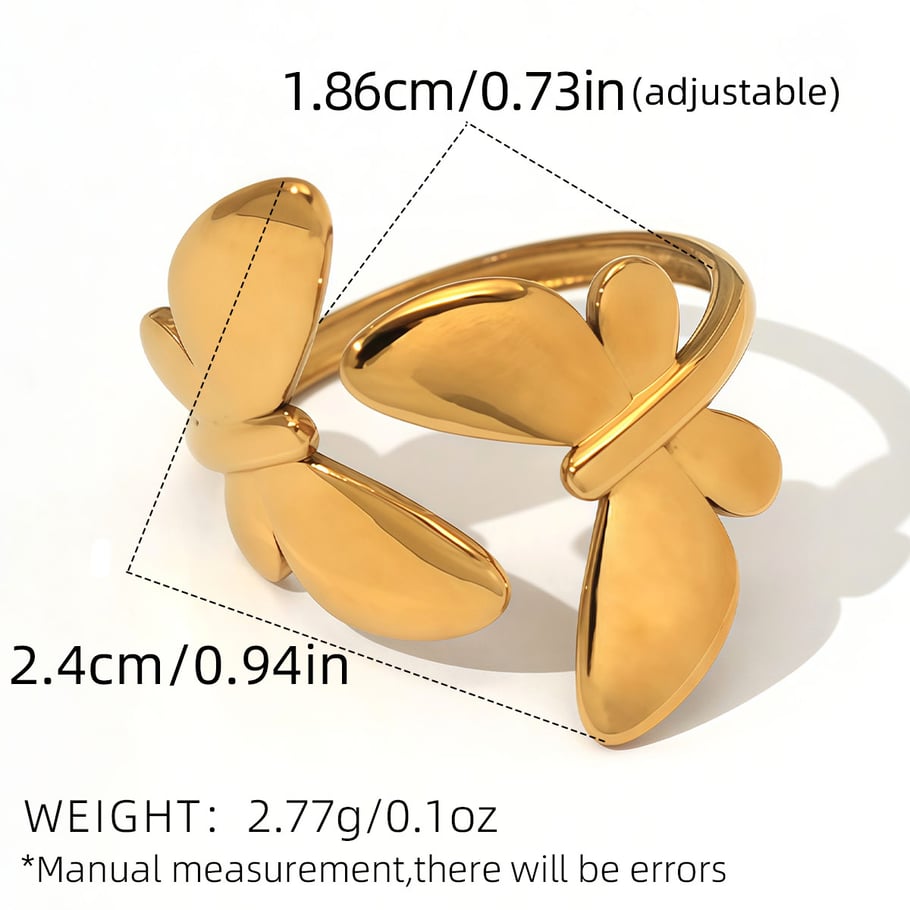 Bague papillon naturelle en acier inoxydable couleur or, 1 pièce Image2