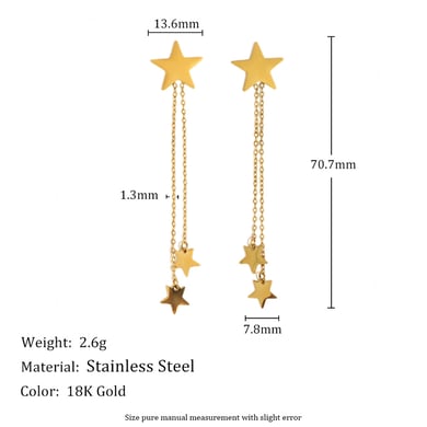 1 Pair Star Stainless Steel Gold Color Dangle Earrings h5 Picture2