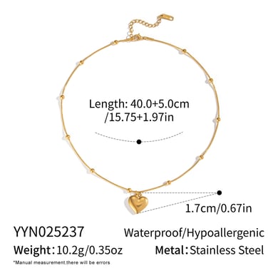 Collana con ciondolo a forma di cuore in acciaio inossidabile color oro, 1 pezzo h5 