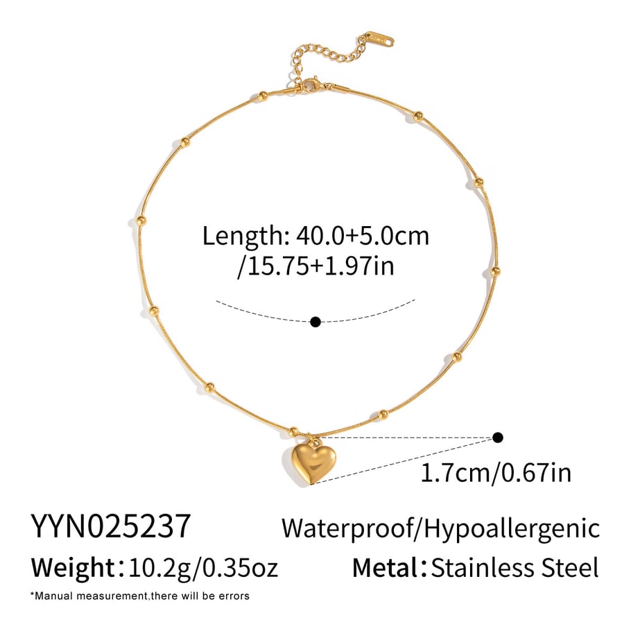 Collana con ciondolo a forma di cuore in acciaio inossidabile color oro, 1 pezzo 