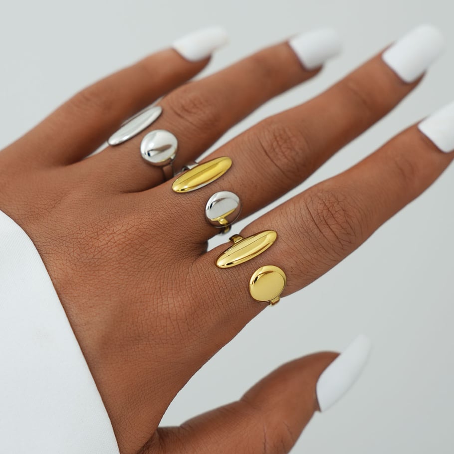 Anillos llamativos de acero inoxidable dorados con forma irregular para uso diario, 1 pieza Imagen8
