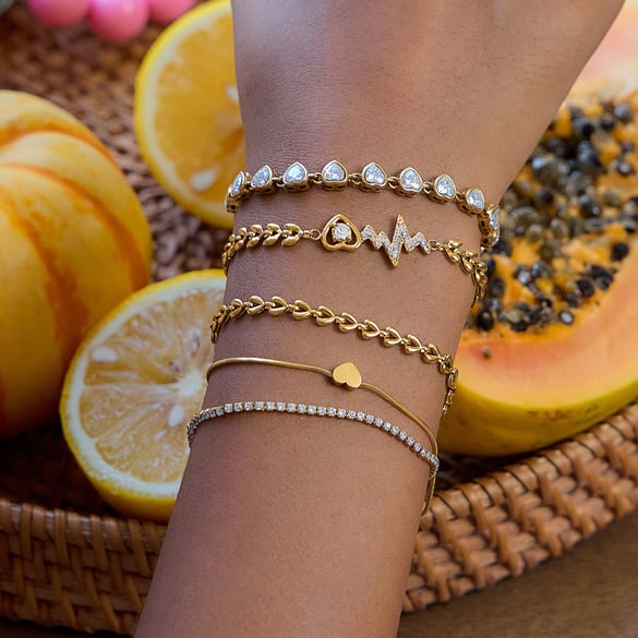 Conjunto de joyería para mujer de acero inoxidable color dorado con forma de corazón de 1 pieza 2