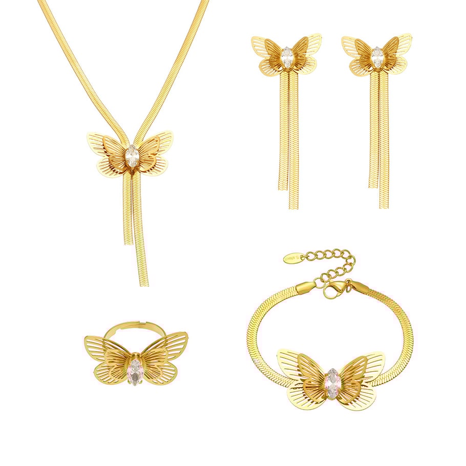 Set di gioielli da donna in acciaio inossidabile color oro con farfalla romantica da 1 pezzo Immagine8