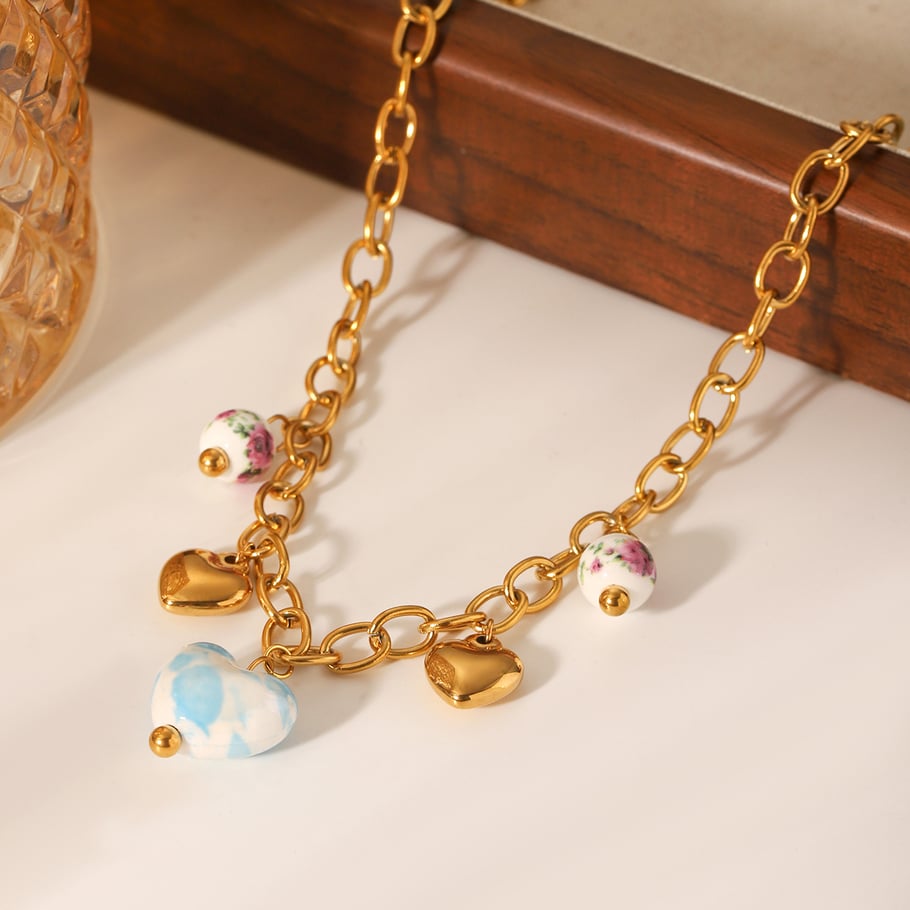 1 par de collares colgantes de acero inoxidable con forma de corazón para mujer, serie sencilla y diaria Imagen3