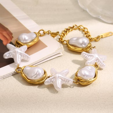 1 Piece Simple Series Elegant Irregular Shape Stainless Steel  Women's Beaded Bracelets h5 Picture3