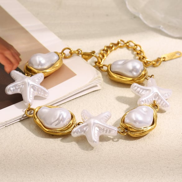 1 Piece Simple Series Elegant Irregular Shape Stainless Steel  Women's Beaded Bracelets 2