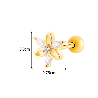 1 Piece Flower Copper  Gold Color Zircon Piercing Earring h5 Picture2