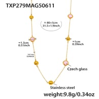 TXP279-Altın Pembe Cam Taş Kolye 80+5cm Resim5