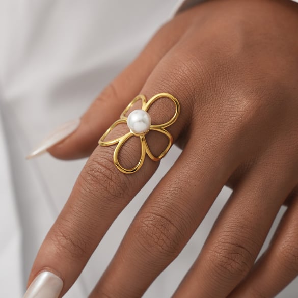 1 Stück einfache, elegante Statement-Ringe aus Edelstahl mit Blumenmuster in Goldfarbe