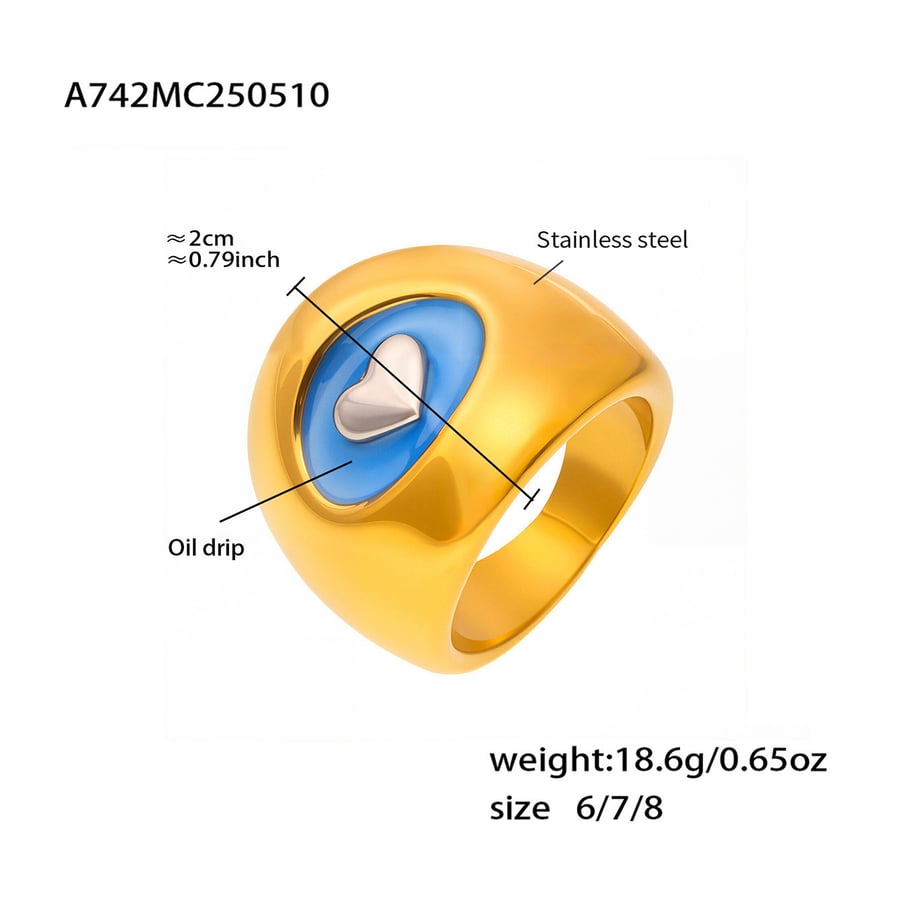 1 Piece Classic Heart Stainless Steel Gold Color Statement Rings Picture2
