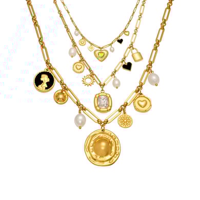 1 pezzo di collana con ciondolo a forma di cuore in zircone di lusso in acciaio inossidabile color oro da donna h5 Immagine7