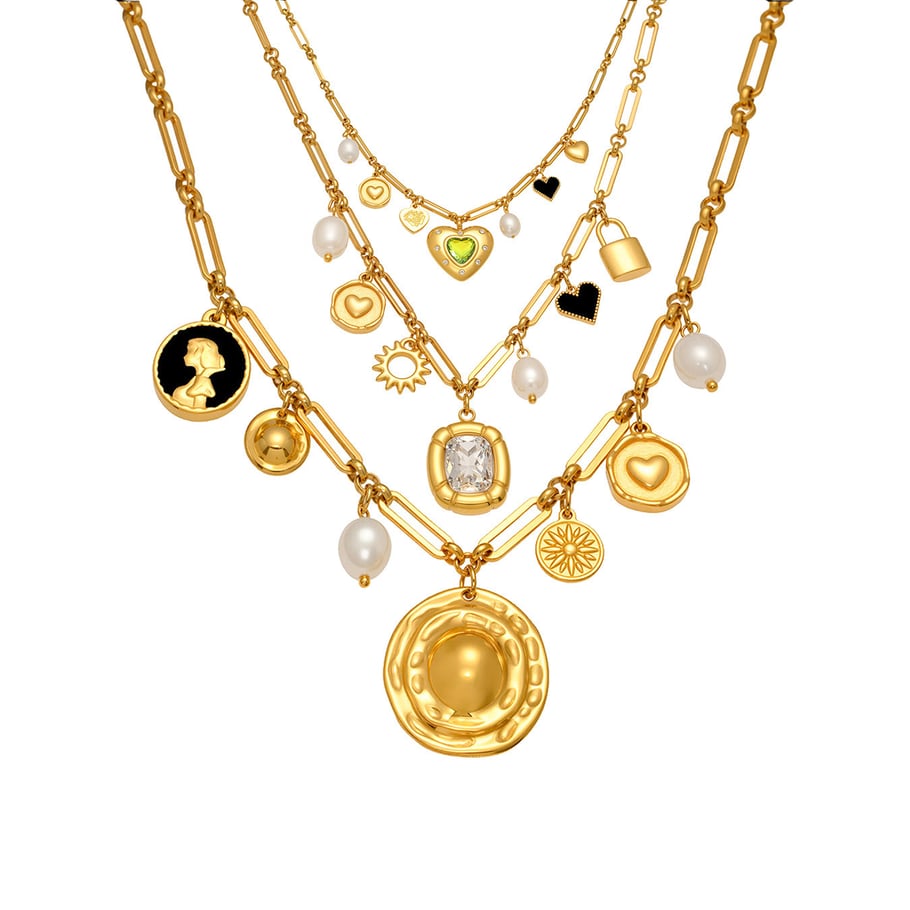1 pezzo di collana con ciondolo a forma di cuore in zircone di lusso in acciaio inossidabile color oro da donna Immagine7