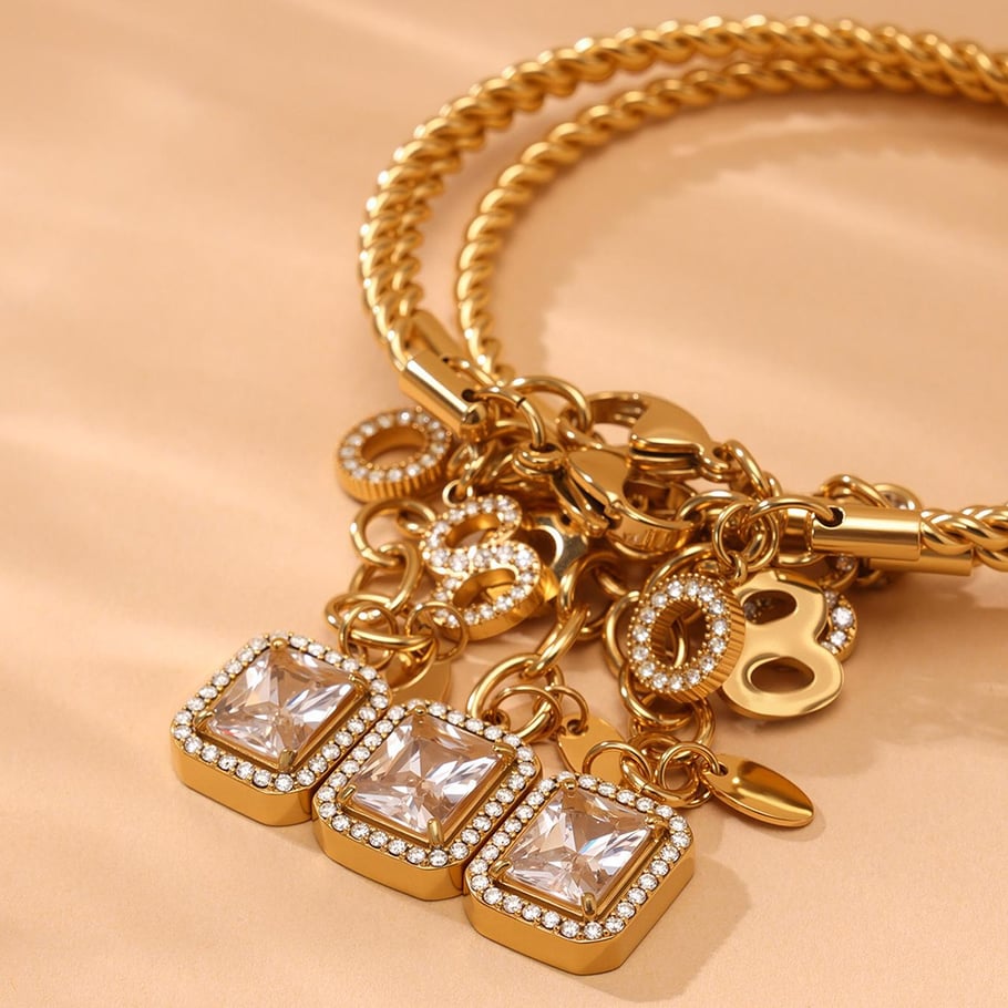 1 Piece Exquisite Rectangle Stainless Steel Gold Color Women's Charm Bracelets Picture6