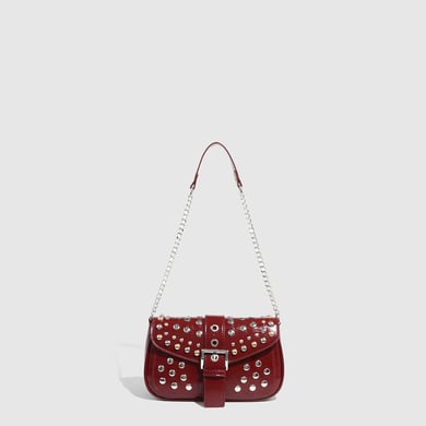 Bolso de hombro para mujer de PU con remaches de color sólido, estilo hip-pop/rock, serie simple, 1 pieza h5 Imagen6