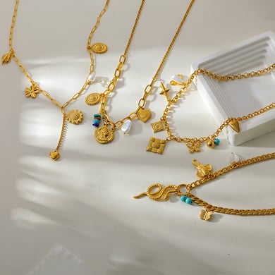 Collana con ciondolo color oro in acciaio inossidabile da 1 pezzo h5 Immagine3