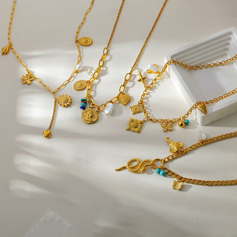Collana con ciondolo color oro in acciaio inossidabile da 1 pezzo Immagine3