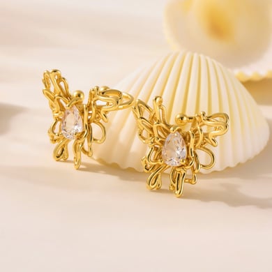 1 elegante orecchini a bottone da donna in acciaio inossidabile color oro con zirconi a forma di farfalla h5 Immagine3