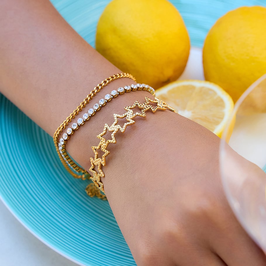 Bracelet classique en acier inoxydable couleur or pour femme, 1 pièce, motif étoile Image3