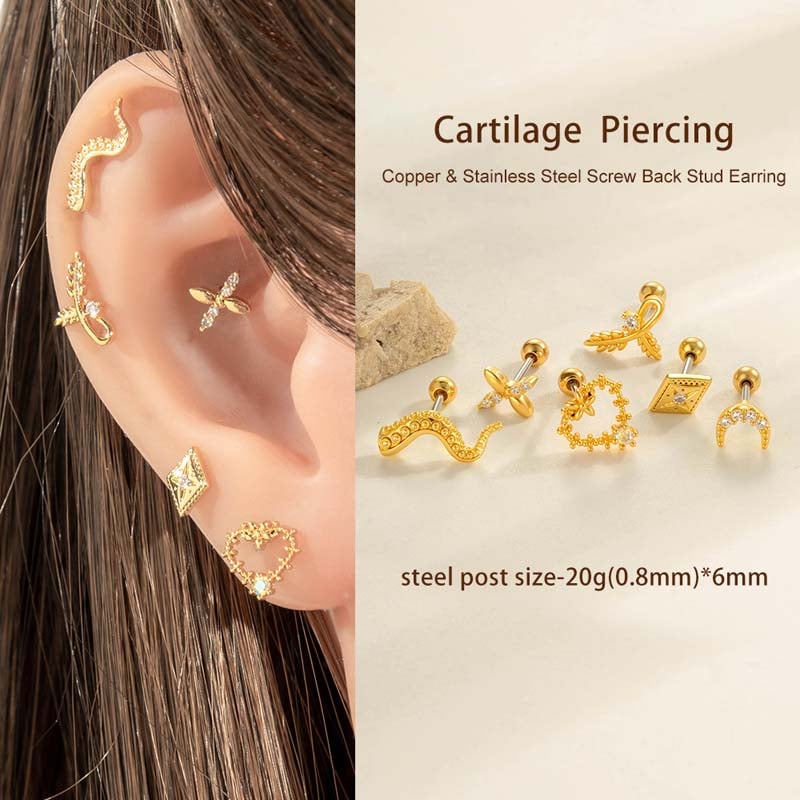 1 pieza de aretes de perforación para mujer con circonitas de color cobre y dorado con rombos sencillos Imagen5