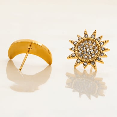 1 Pair Delicate Sun&Moon Stainless Steel Gold Color Women's Stud Earrings h5 Picture5