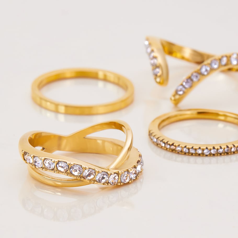 1 Piece Luxurious Geometric Stainless Steel Gold Color Women's Gemstone Rings Picture3