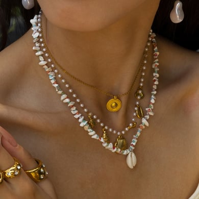 1 Piece Shell Natural Stones Gold Color Beaded Necklace h5 Picture3
