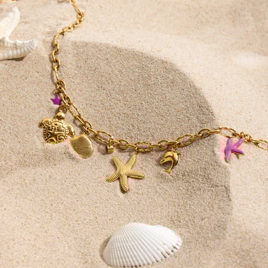 Collier avec pendentif en acier inoxydable doré pour femme, motif organisme marin, 1 pièce h5 Image5