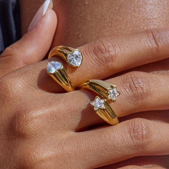 1 Piece Personality Star Stainless Steel Gold Color Women's Gemstone Rings