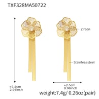 TXF328-Orecchini con nappe e zirconi a forma di fiore dorato Immagine7