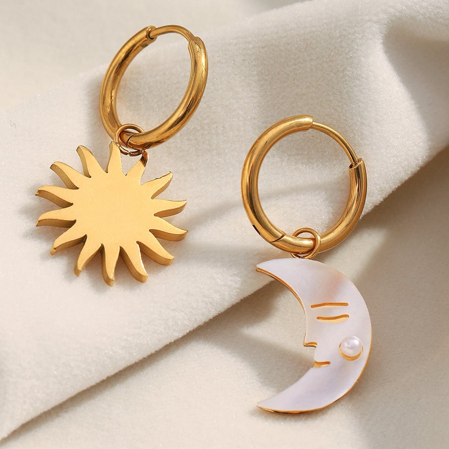 1 Pair Sun&Moon Stainless Steel Gold Color Shell Drop Earrings Picture4