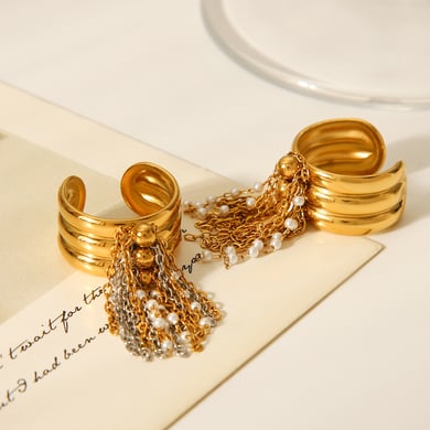 1 Piece Chic Daily Tassel Stainless Steel Gold Color Pearl Statement Rings h5 Picture4