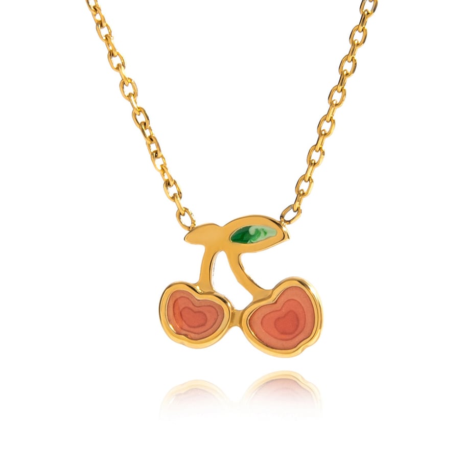 Conjunto de joyería para mujer de 1 pieza de acero inoxidable color dorado con cereza natural 
