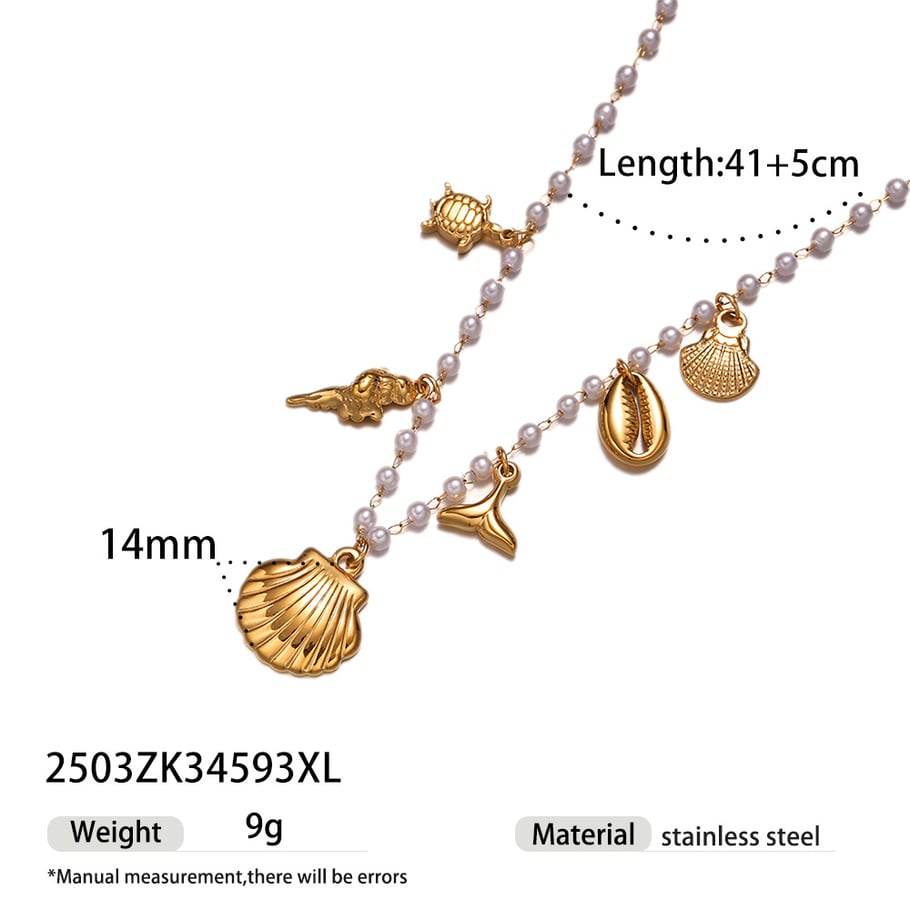 1 Piece Shell Natural Stones Gold Color Beaded Necklace 