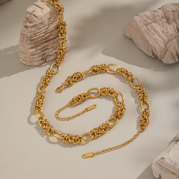 Chain Stainless Steel Gold Color Necklace Set